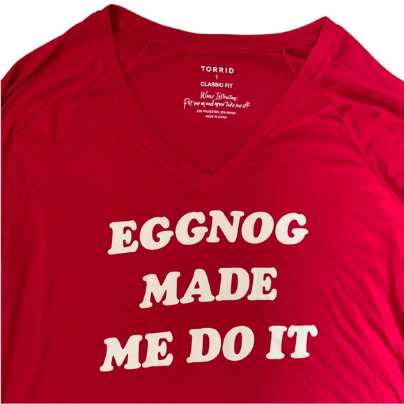TORRID Classic Fit Bold Red LS Christmas “Eggnog Made Me Do It” T-Shirt Top - Picture 4 of 7